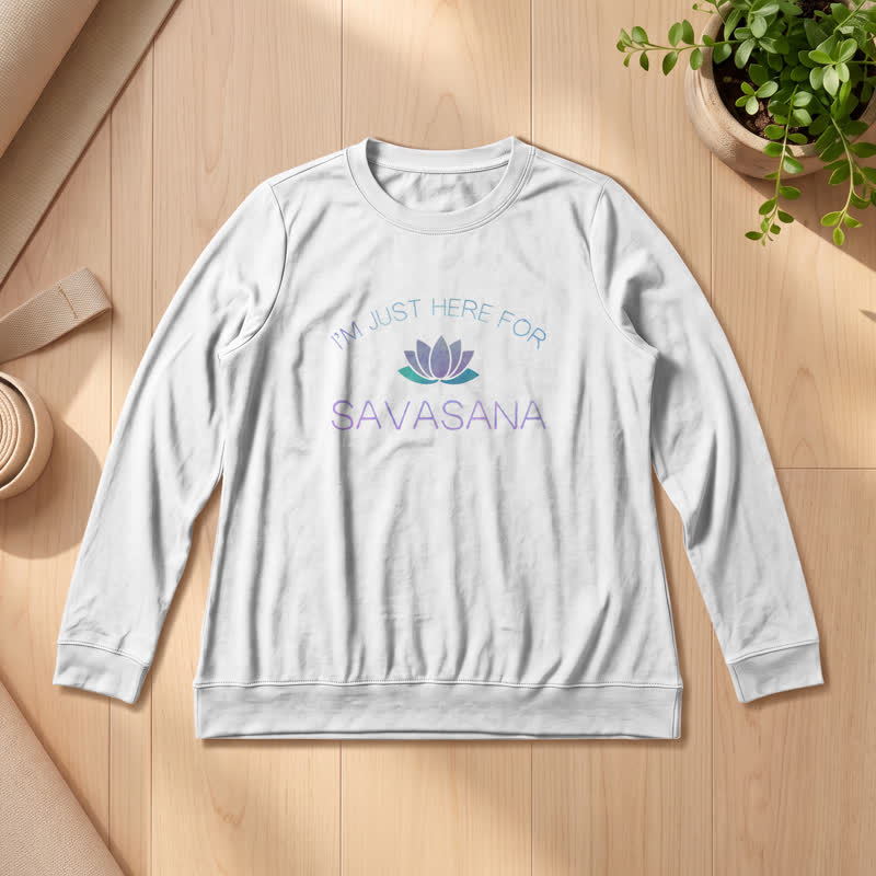 Olivenorma Soft Cotton Blend I'm Just Here For Savasana Lotus Print Women's Long Sleeve Shirt - White - 2XL - image 3