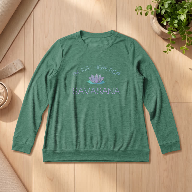 Olivenorma Soft Cotton Blend I'm Just Here For Savasana Lotus Print Women's Long Sleeve Shirt - Vintage Green - 2XL - image 0
