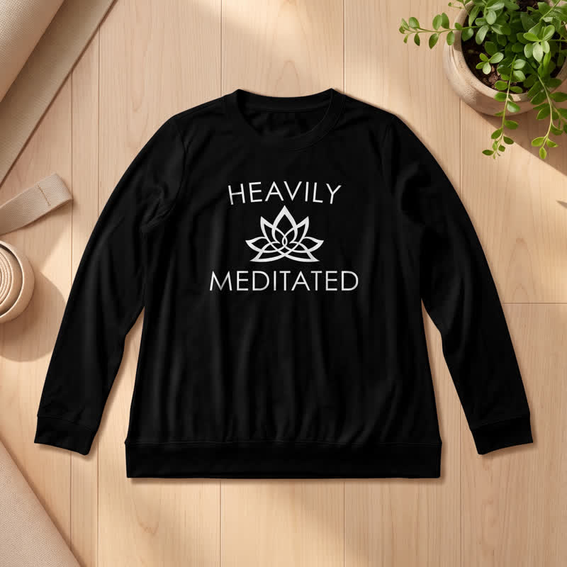 Olivenorma Soft Cotton Blend Heavily Meditated Lotus Print Women's Long Sleeve Shirt - Black - 2XL - image 0