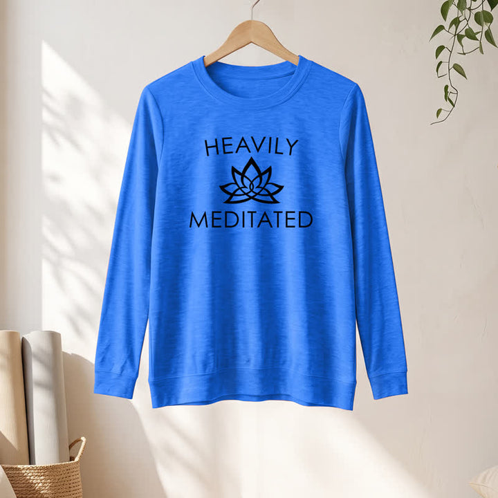 Olivenorma Soft Cotton Blend Heavily Meditated Lotus Print Women's Long Sleeve Shirt - Vintage Blue - 2XL - image 15