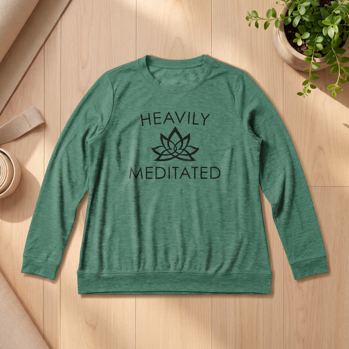 Olivenorma Soft Cotton Blend Heavily Meditated Lotus Print Women's Long Sleeve Shirt - Vintage Green - 2XL - image 21