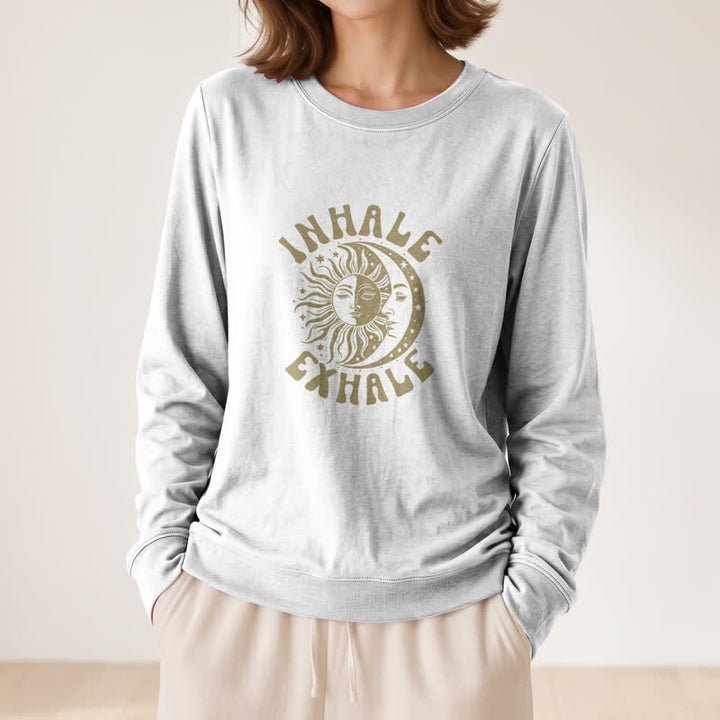 Olivenorma Soft Cotton Blend Sun Moon Inhale Exhale Print Women's Long Sleeve Shirt - image 5
