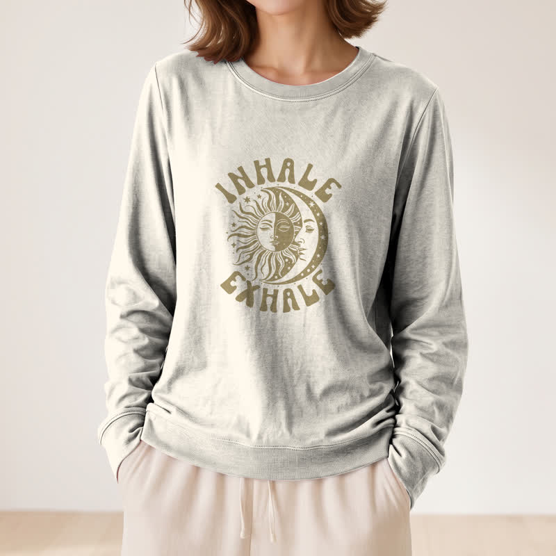 Olivenorma Soft Cotton Blend Sun Moon Inhale Exhale Print Women's Long Sleeve Shirt - image 14
