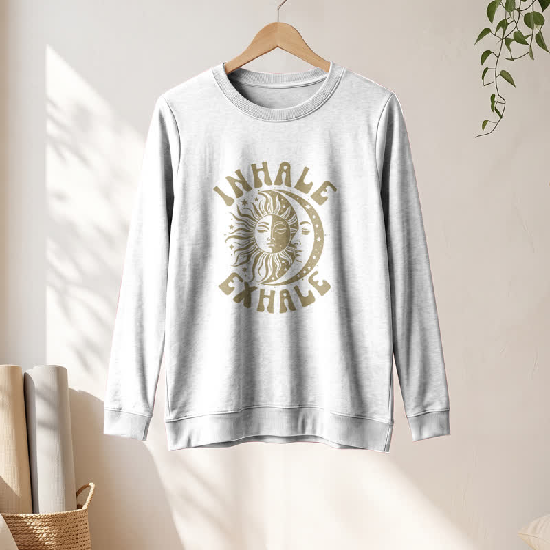 Olivenorma Soft Cotton Blend Sun Moon Inhale Exhale Print Women's Long Sleeve Shirt - image 4