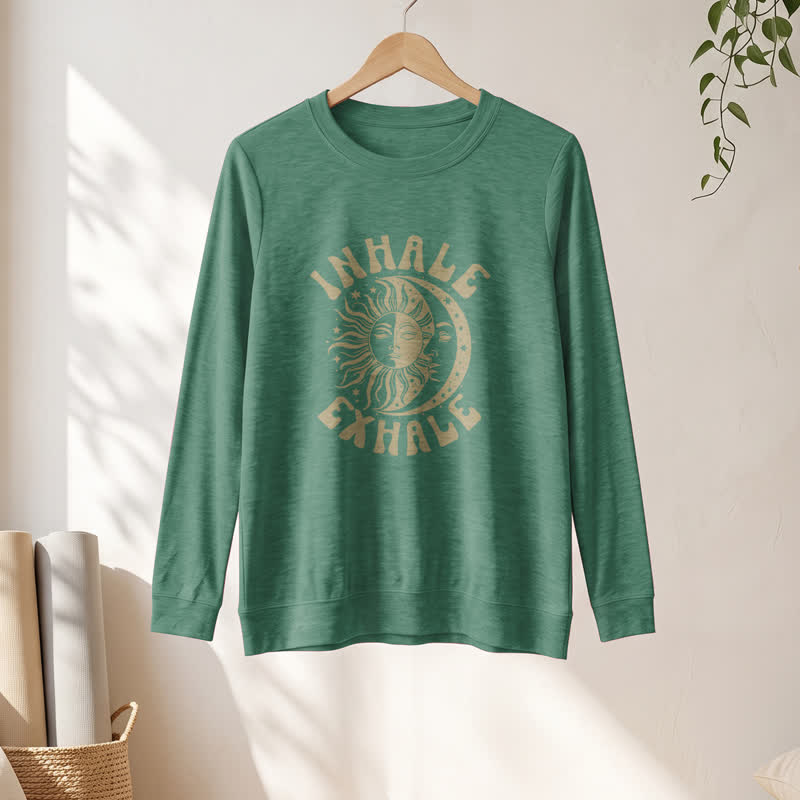 Olivenorma Soft Cotton Blend Sun Moon Inhale Exhale Print Women's Long Sleeve Shirt - image 22