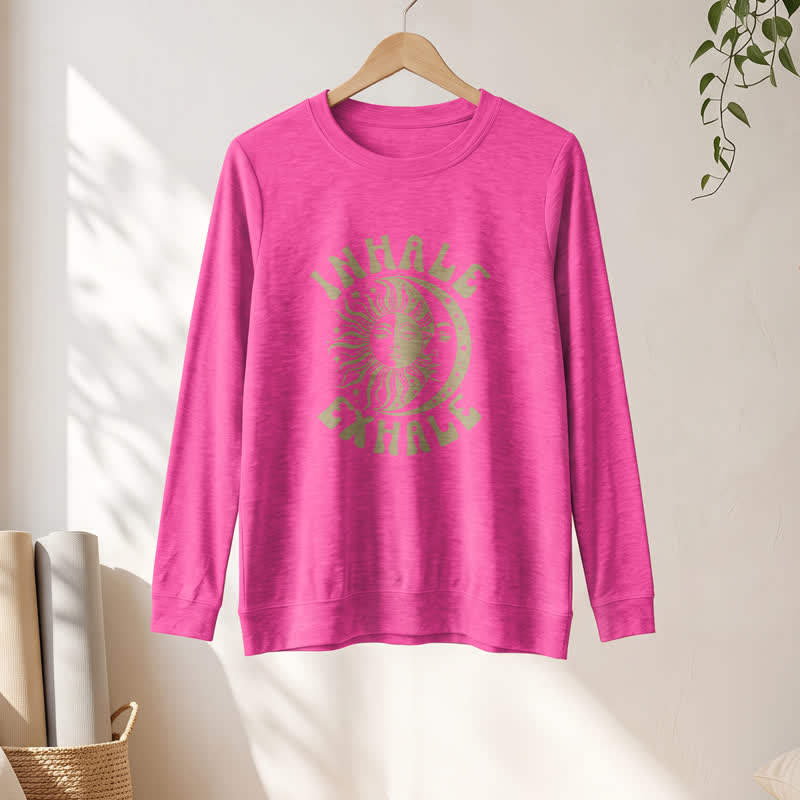 Olivenorma Soft Cotton Blend Sun Moon Inhale Exhale Print Women's Long Sleeve Shirt - image 19