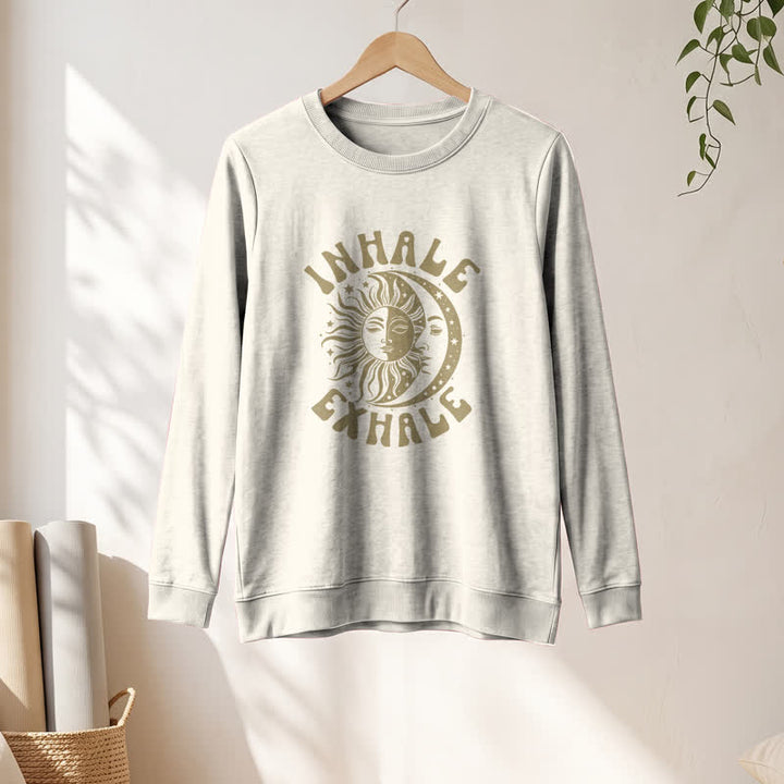 Olivenorma Soft Cotton Blend Sun Moon Inhale Exhale Print Women's Long Sleeve Shirt - image 13
