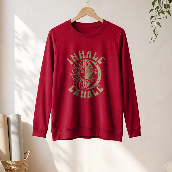 Olivenorma Soft Cotton Blend Sun Moon Inhale Exhale Print Women's Long Sleeve Shirt - image 31