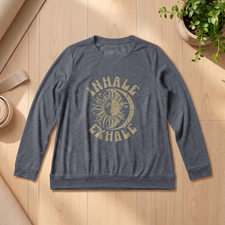 Olivenorma Soft Cotton Blend Sun Moon Inhale Exhale Print Women's Long Sleeve Shirt - Heather Gray - 2XL - image 0