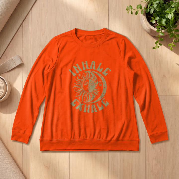 Olivenorma Soft Cotton Blend Sun Moon Inhale Exhale Print Women's Long Sleeve Shirt - Orange - 2XL - image 27
