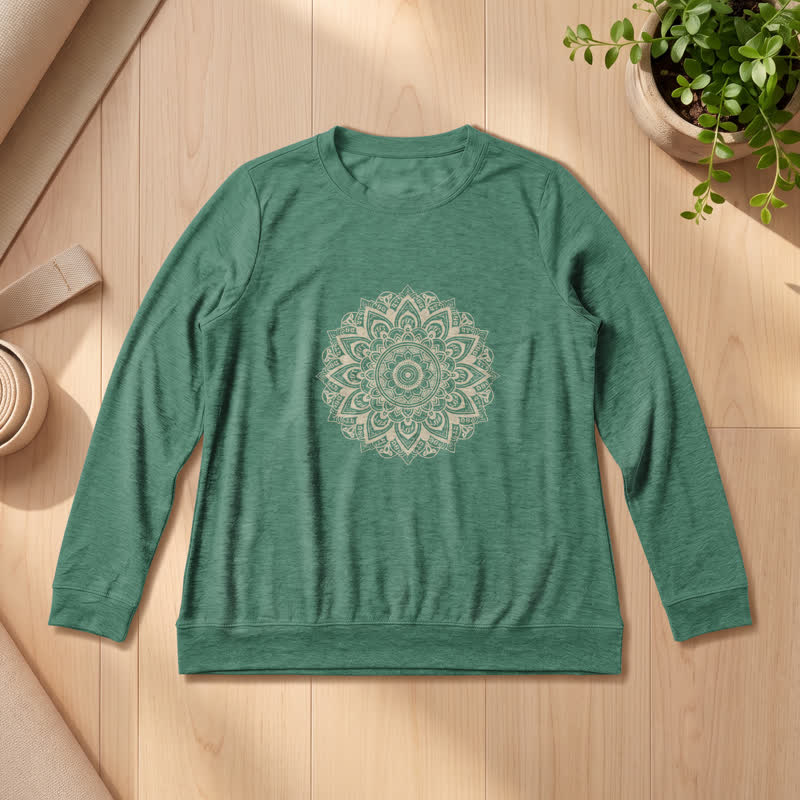 Olivenorma Soft Cotton Blend Mandala Print Women's Long Sleeve Shirt - Vintage Green - 2XL - image 24