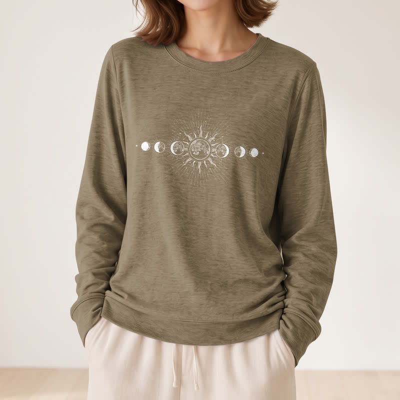 Olivenorma Soft Cotton Blend Sun & Moon Phase Print Women's Long Sleeve Shirt - image 26