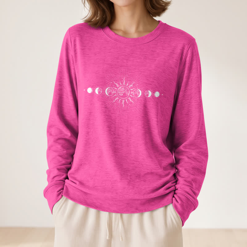 Olivenorma Soft Cotton Blend Sun & Moon Phase Print Women's Long Sleeve Shirt - image 23