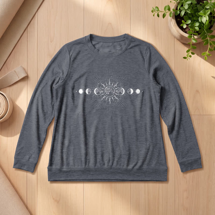 Olivenorma Soft Cotton Blend Sun & Moon Phase Print Women's Long Sleeve Shirt - Heather Gray - 2XL - image 15