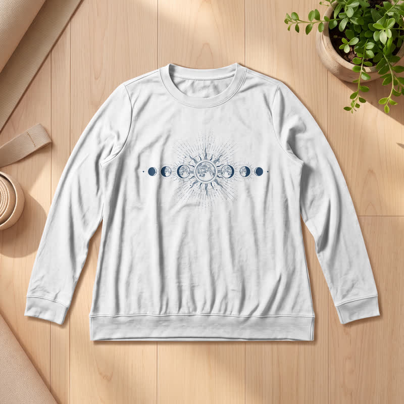 Olivenorma Soft Cotton Blend Sun & Moon Phase Print Women's Long Sleeve Shirt - White - 2XL - image 3