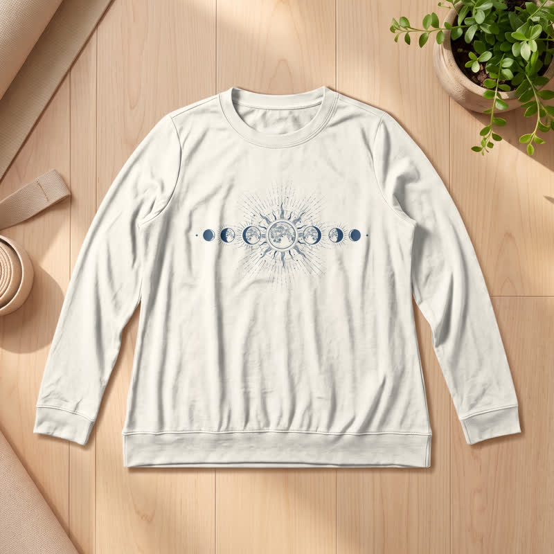 Olivenorma Soft Cotton Blend Sun & Moon Phase Print Women's Long Sleeve Shirt - Sand Color - 2XL - image 12