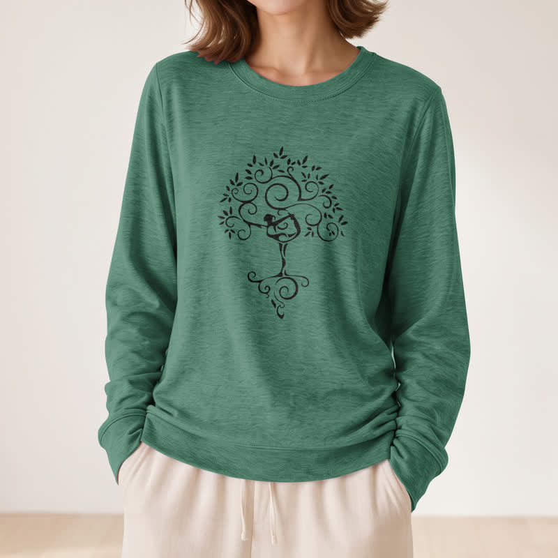 Olivenorma Soft Cotton Blend Yoga Tree Art Print Women's Long Sleeve Shirt - image 2