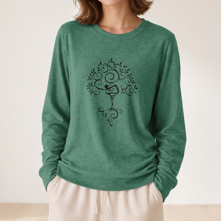 Olivenorma Soft Cotton Blend Yoga Tree Art Print Women's Long Sleeve Shirt - image 2