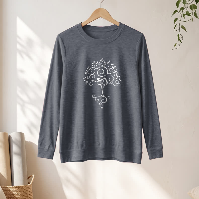 Olivenorma Soft Cotton Blend Yoga Tree Art Print Women's Long Sleeve Shirt - image 16