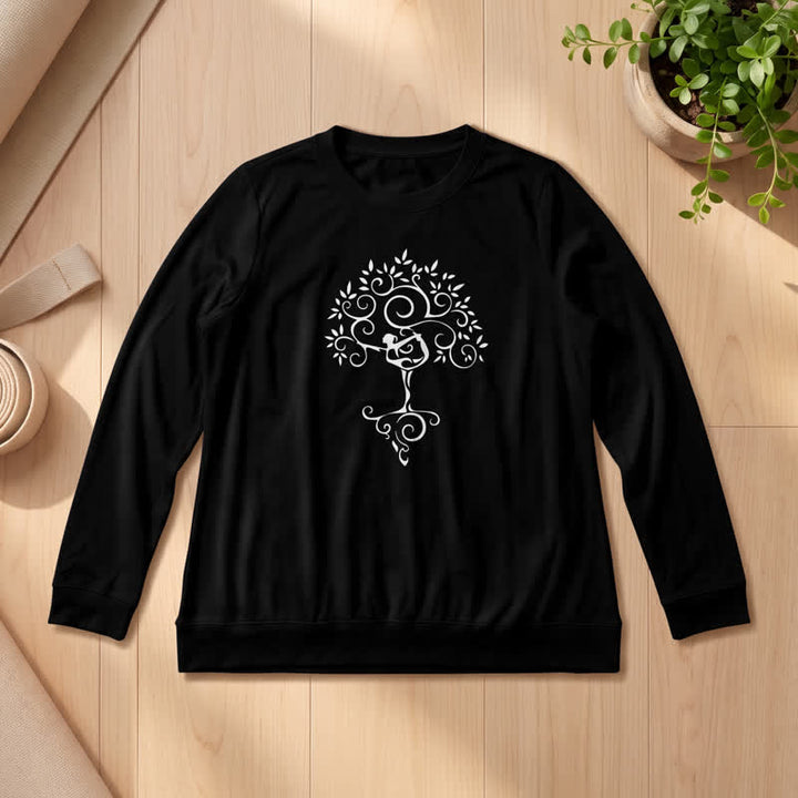Olivenorma Soft Cotton Blend Yoga Tree Art Print Women's Long Sleeve Shirt - Black - 2XL - image 6
