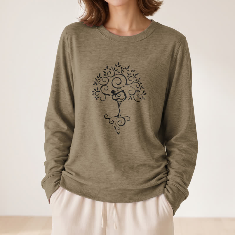 Olivenorma Soft Cotton Blend Yoga Tree Art Print Women's Long Sleeve Shirt - image 26