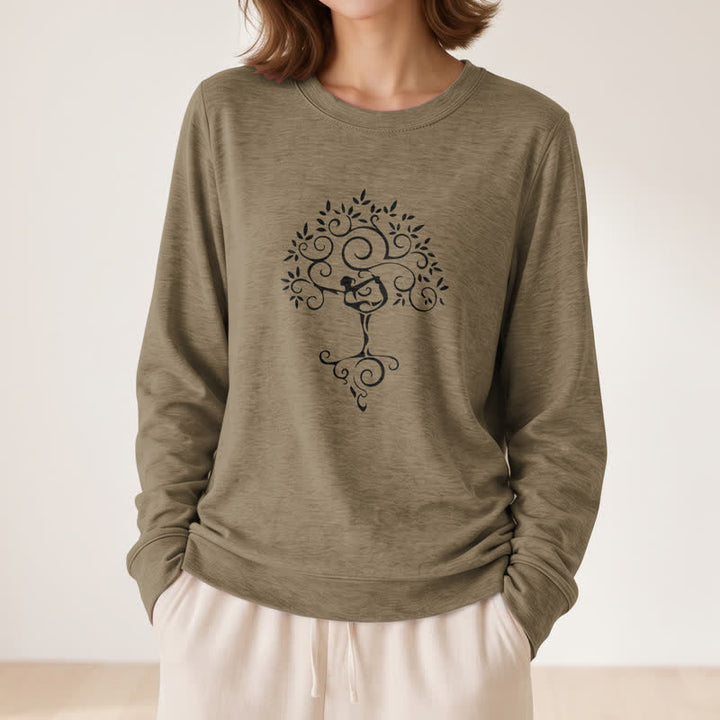 Olivenorma Soft Cotton Blend Yoga Tree Art Print Women's Long Sleeve Shirt - image 26
