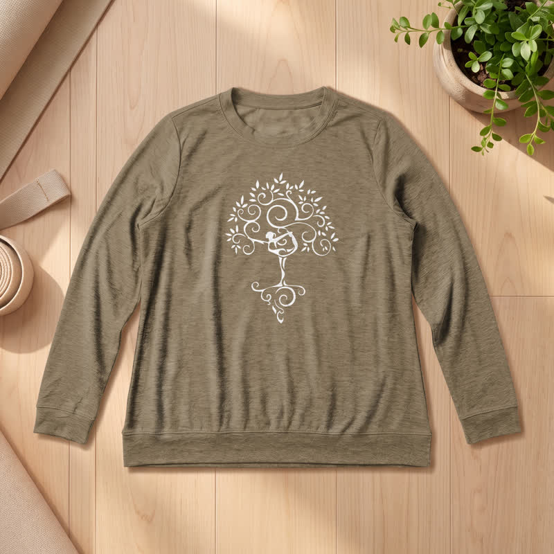 Olivenorma Soft Cotton Blend Yoga Tree Art Print Women's Long Sleeve Shirt - Coffee - 2XL - image 24