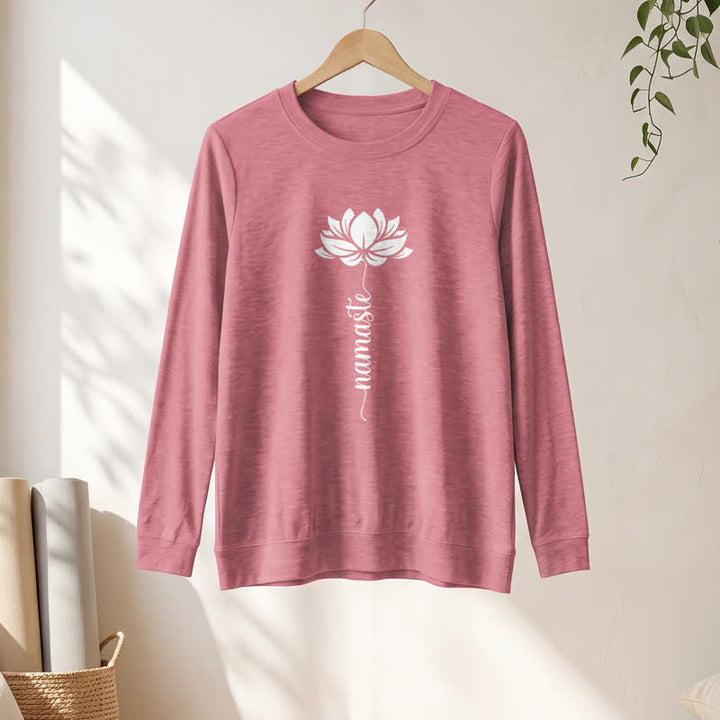 Olivenorma Soft Cotton Blend Namaste Lotus Print Women's Long Sleeve Shirt - image 1