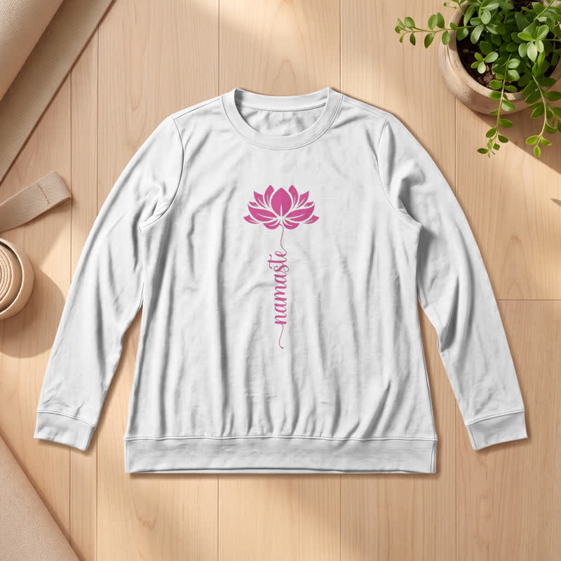 Olivenorma Soft Cotton Blend Namaste Lotus Print Women's Long Sleeve Shirt - White - 2XL - image 3