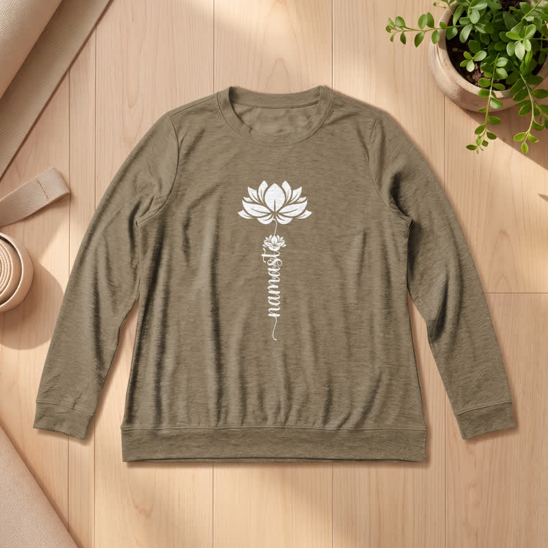 Olivenorma Soft Cotton Blend Namaste Lotus Print Women's Long Sleeve Shirt - Coffee - 2XL - image 24