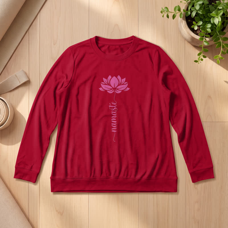 Olivenorma Soft Cotton Blend Namaste Lotus Print Women's Long Sleeve Shirt - Wine - 2XL - image 30