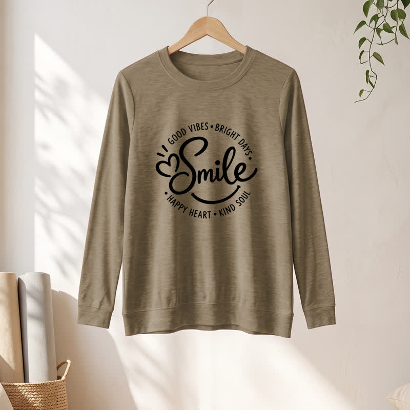 Olivenorma Soft Cotton Blend Smile Quote Print Women's Long Sleeve Shirt - image 25