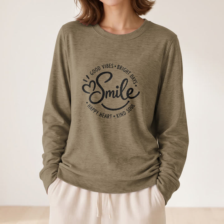 Olivenorma Soft Cotton Blend Smile Quote Print Women's Long Sleeve Shirt - Coffee - 2XL - image 24