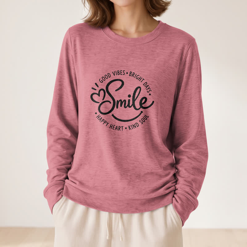 Olivenorma Soft Cotton Blend Smile Quote Print Women's Long Sleeve Shirt - Rose Gold - 2XL - image 9
