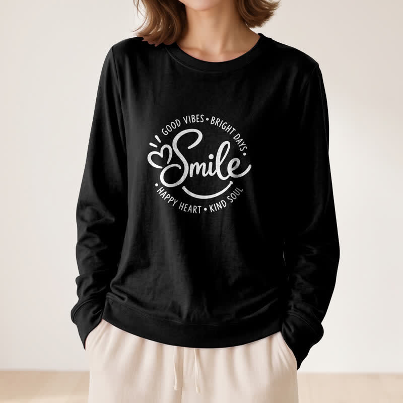 Olivenorma Soft Cotton Blend Smile Quote Print Women's Long Sleeve Shirt - Black - 2XL - image 6