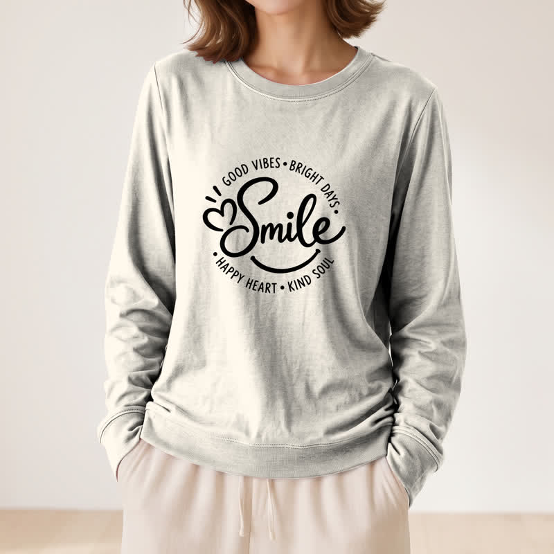 Olivenorma Soft Cotton Blend Smile Quote Print Women's Long Sleeve Shirt - Sand Color - 2XL - image 12