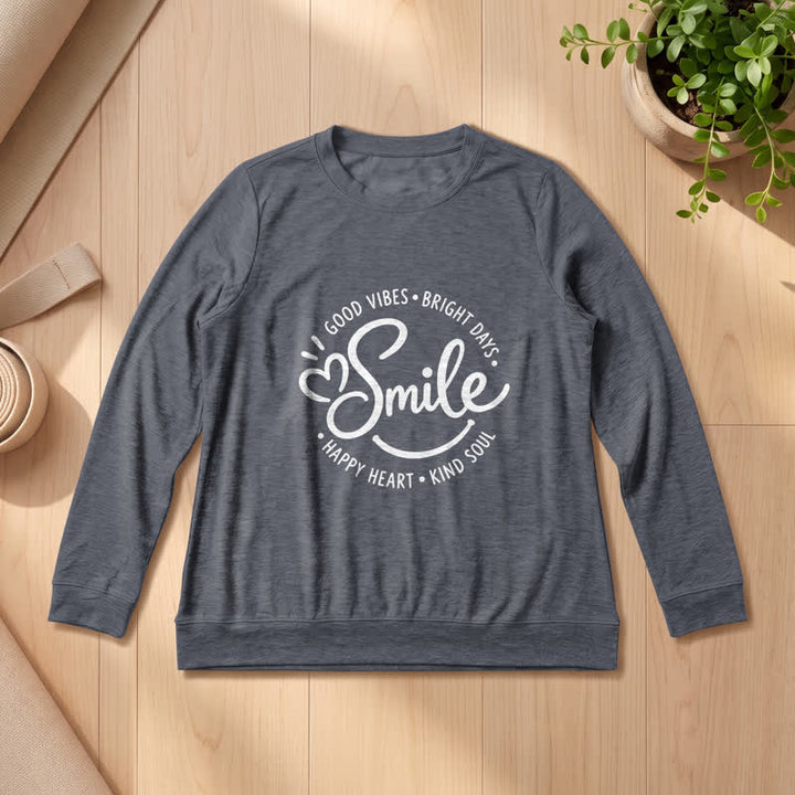 Olivenorma Soft Cotton Blend Smile Quote Print Women's Long Sleeve Shirt - image 2