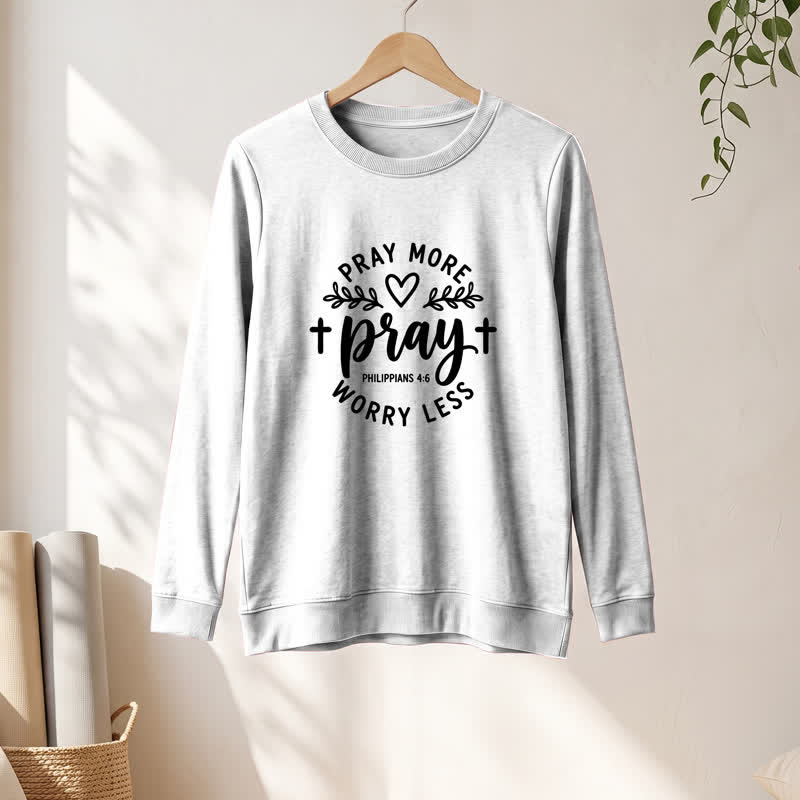Olivenorma Soft Cotton Blend Pray More Worry Less Print Women's Long Sleeve Shirt - image 4