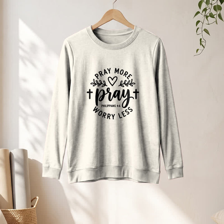 Olivenorma Soft Cotton Blend Pray More Worry Less Print Women's Long Sleeve Shirt - image 13