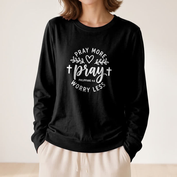 Olivenorma Soft Cotton Blend Pray More Worry Less Print Women's Long Sleeve Shirt - image 8