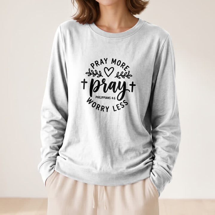 Olivenorma Soft Cotton Blend Pray More Worry Less Print Women's Long Sleeve Shirt - image 5