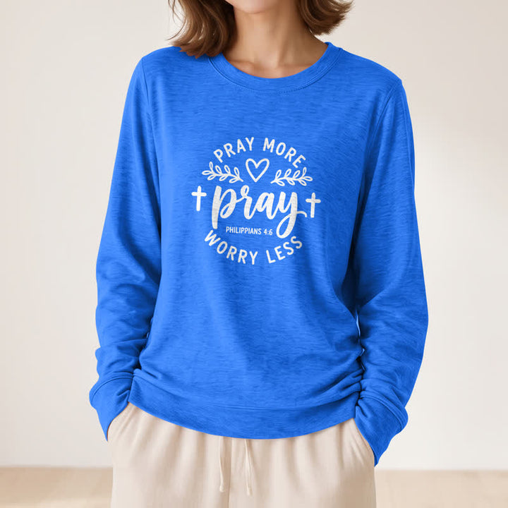 Olivenorma Soft Cotton Blend Pray More Worry Less Print Women's Long Sleeve Shirt - image 20