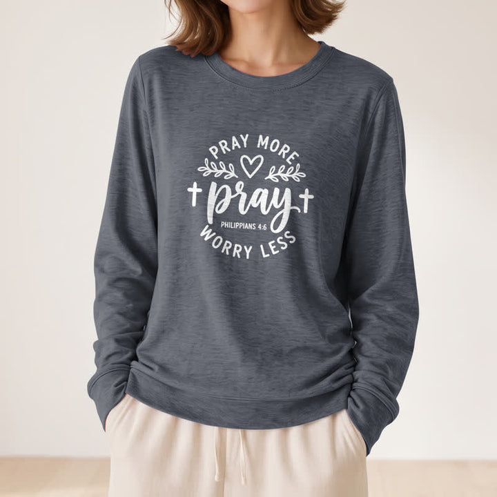 Olivenorma Soft Cotton Blend Pray More Worry Less Print Women's Long Sleeve Shirt - image 17