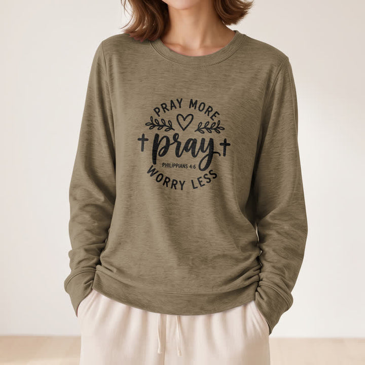 Olivenorma Soft Cotton Blend Pray More Worry Less Print Women's Long Sleeve Shirt - image 29