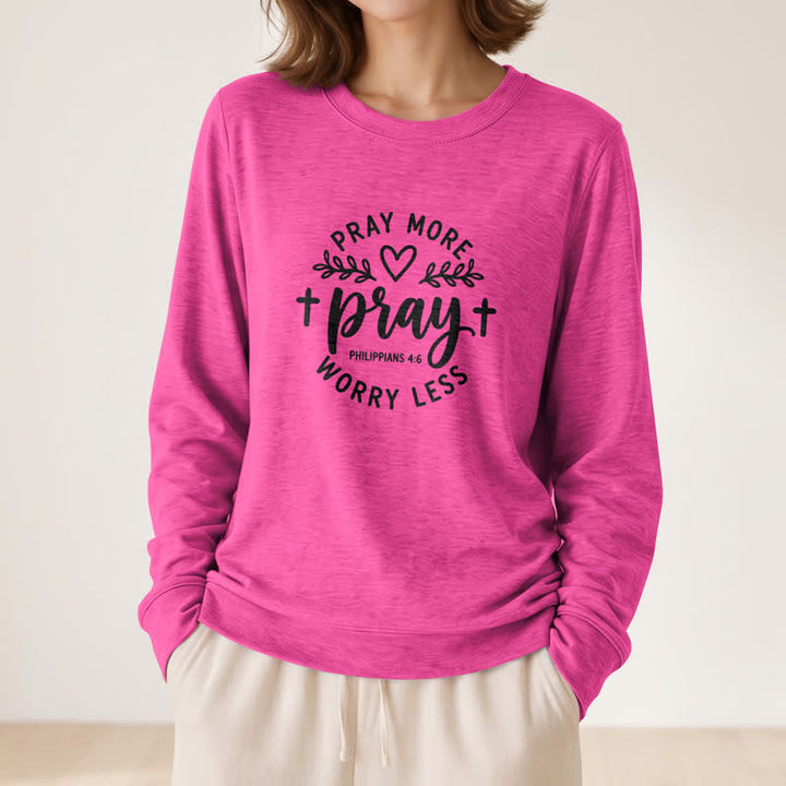 Olivenorma Soft Cotton Blend Pray More Worry Less Print Women's Long Sleeve Shirt - image 23