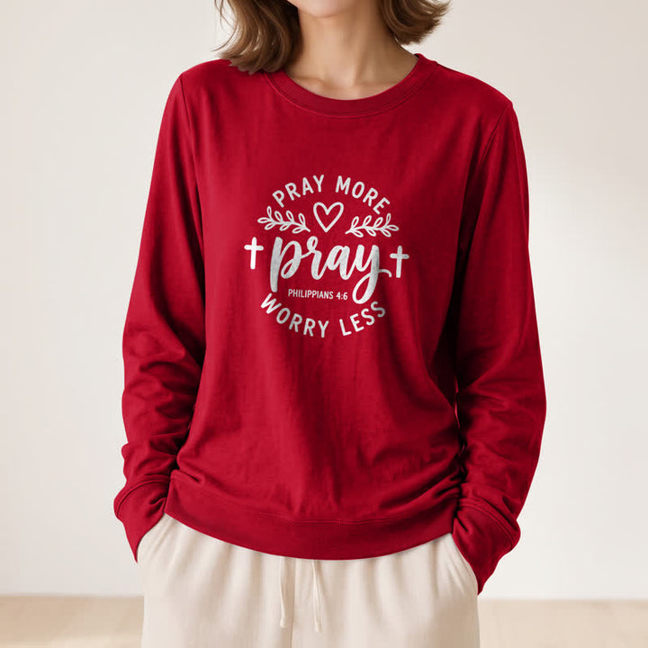 Olivenorma Soft Cotton Blend Pray More Worry Less Print Women's Long Sleeve Shirt - image 2