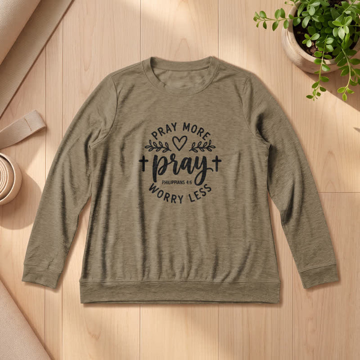 Olivenorma Soft Cotton Blend Pray More Worry Less Print Women's Long Sleeve Shirt - Coffee - 2XL - image 27