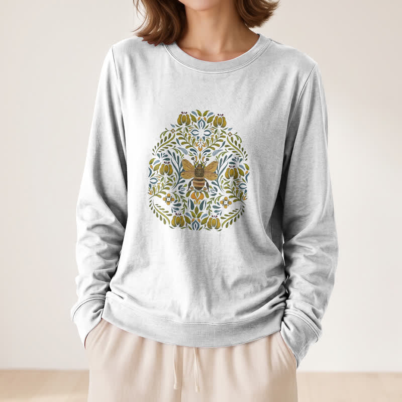 Olivenorma Soft Cotton Blend Bee Floral Print Women's Long Sleeve Shirt - image 2