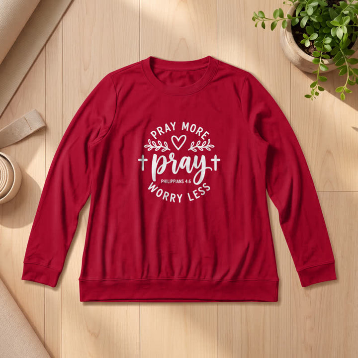 Olivenorma Soft Cotton Blend Pray More Worry Less Print Women's Long Sleeve Shirt - Wine - 2XL - image 0