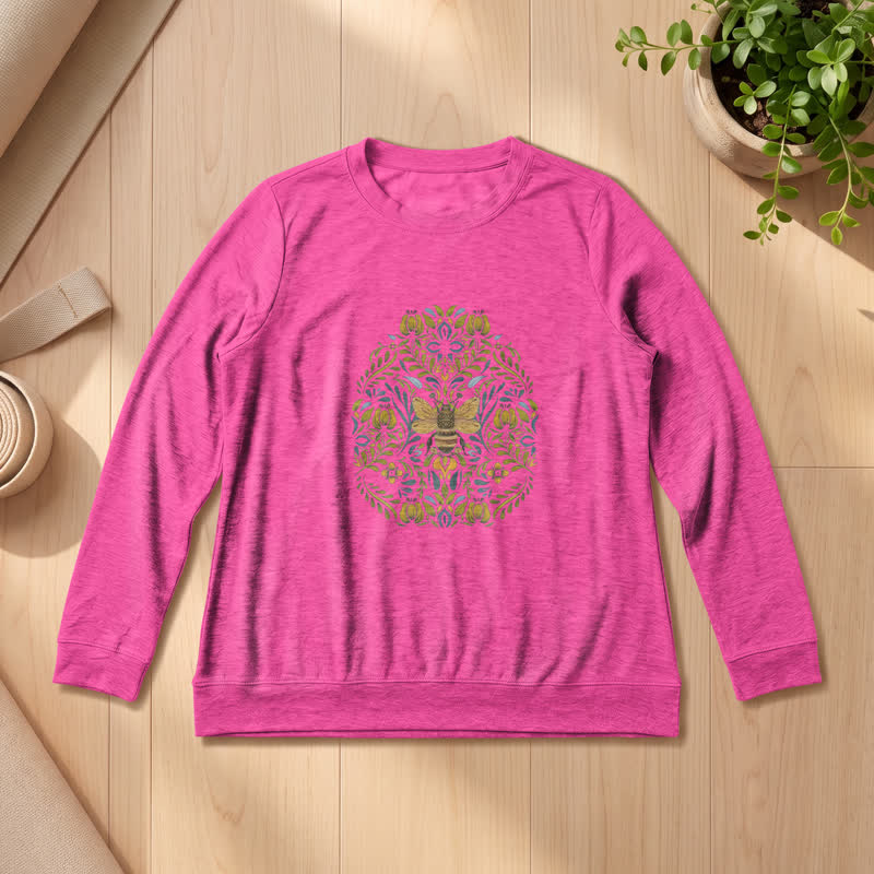 Olivenorma Soft Cotton Blend Bee Floral Print Women's Long Sleeve Shirt - Rose - 2XL - image 18